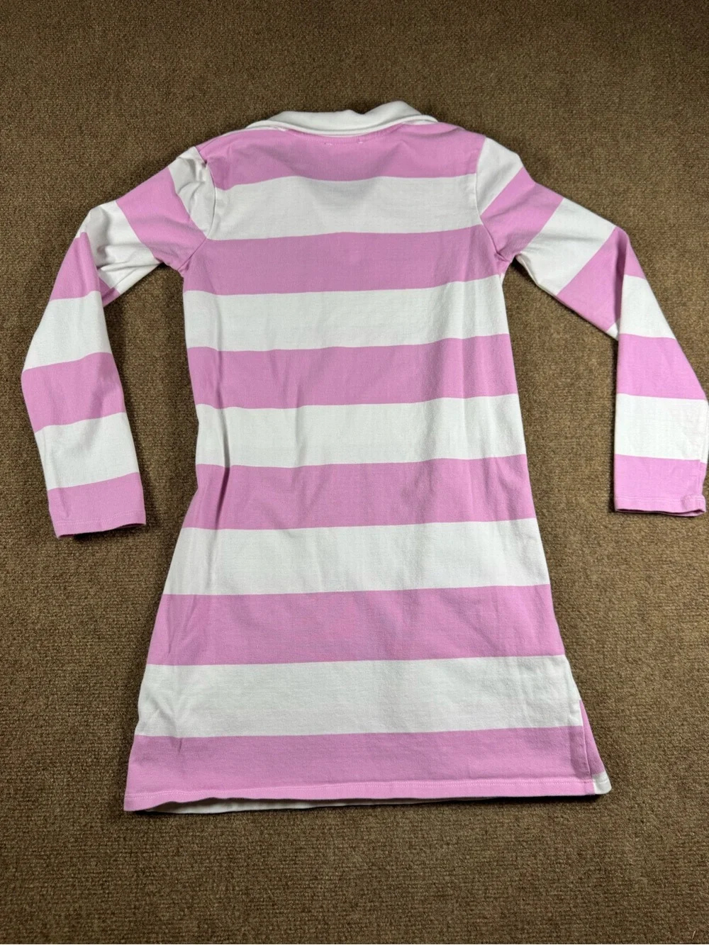 Little Girls Striped Pink and White Dress Forever 21 Size 13/14 Polo Long Sleeve